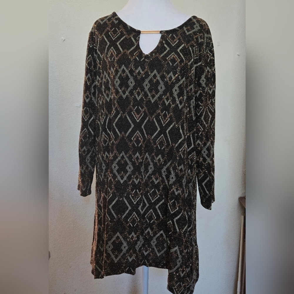 JM Collection,Elegant Black Patterned Women's Top. Size L - Picture 2 of 7